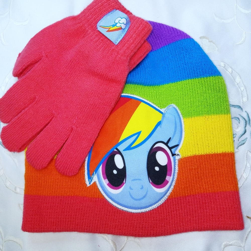 Kids Colorful My Little Pony Hat & Mittens Set NWT